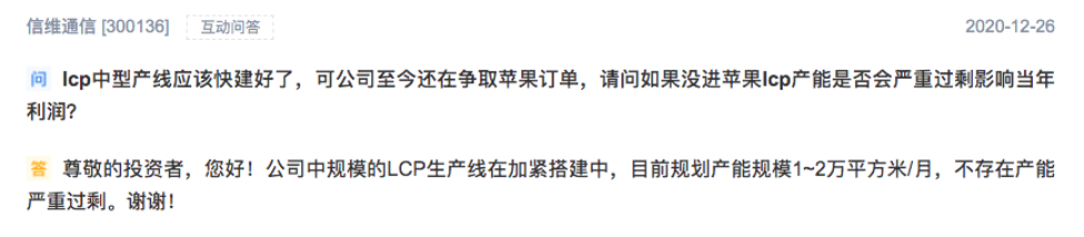 信维通信：正在紧急搭建产线，不存在LCP产能过剩