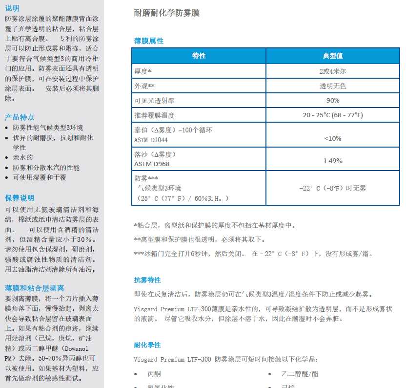 耐磨耐化学防雾膜