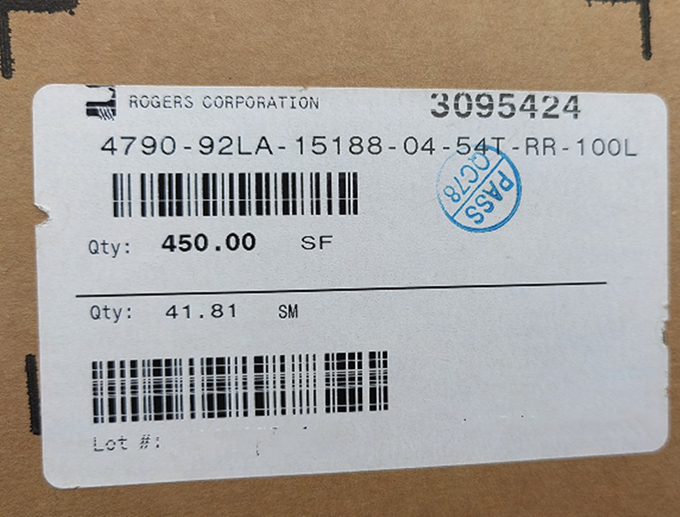 供应罗杰斯4790-92LA-15188-04-54T-RR-100L整支散料